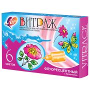 Краски витраж.06цв.(Луч) «Витраж флуорисцентный с блестками» 135г, 2 файла А5, контур, шаблон (17С1160-08)
