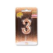 ПРАЗД.Свеча д/торта.ЕТ.Цифра «3». 4.5см.розовое золото.к/бл.