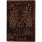 Обложка для паспорта OfficeSpace «Волк», кожа, тиснение, коричневая