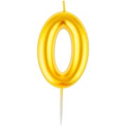 Свеча для торта с держателем MESHU «Цифра 0», 6см, золотая, блистер