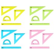 Набор чертежный СТАММ, размер XL (линейка 30см, 2 треугольника, транспортир), прозрачный, неоновые ц