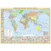_Карта (2-х стор.,п/э)[нов.границы] Карта Мира 1:64 000 000 полит.с флагами/Федеративное устр-во Рос
