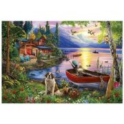 *Игр(РыжийКот) АлмазнаяМозаика(класс.)30х40см, с подр.,с полн.заполн.(27цв.) Вечерний домик и лодка (Арт. НД-8590)