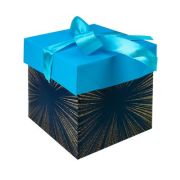 *КоробкаПодарочная(Миленд) Складная[10*10*10] Золотое сияние Синяя [с лентой]