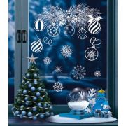 **НГ Наклейки(Сфера)_А4+ д/окон НМТ1-15334 Новогодние игрушки на еловой ветке (Пластиз,,многоразов., видны с обеих сторон) , 4630112035858