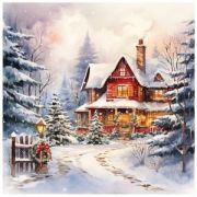 *АлмазнаяМозаика(РыжийКот)[20*20см] Декабрьское утро (холст на подрамнике;полн.выкладка;стразы;конте