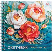 Скетчбук 40л., 170*170 BG «Пионы», на гребне, матовая ламинация, выборочный лак, 120г/м2