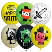 Воздушные шары,  25шт., М12/30см, ПатиБум «Пиксели», ассорти, европодвес