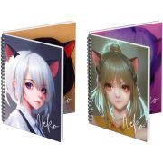 Тетрадь 80л., А5, клетка на гребне MESHU «Neko», двойная обложка, матовая ламинация, тиснение фольго