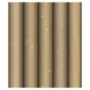 Упаковочная бумага крафт 70*100см, MESHU «Golden Pattern», 80г/м2, отд. фольгой, ассорти 5 дизайнов